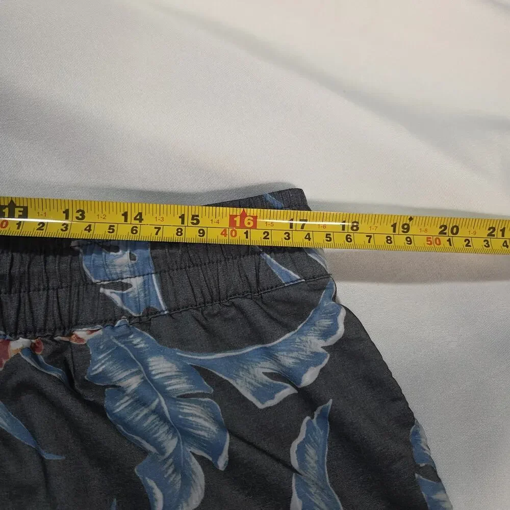 Ron Jon Surf Shop Men's Large Gray Floral Swim Trunks Board Shorts Elastic Waist